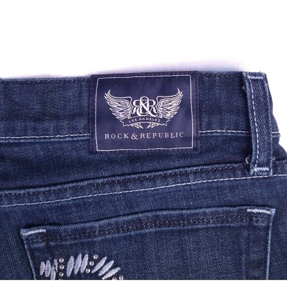 Rock & Republic Kassandra Dark Wash Stretch Embellished Sz 28 - Picture 4 of 12